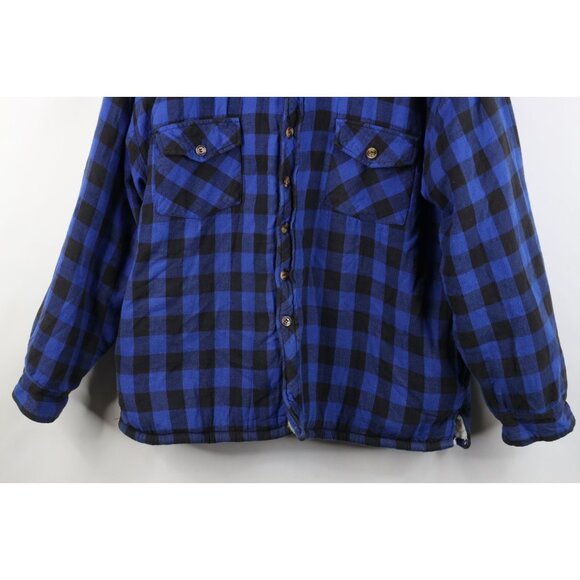 Vtg 90s Streetwear Mens XL Deep Pile Fleece Lined Hooded Flannel Shirt Jacket - Picture 3 of 16